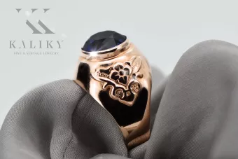 Сапфир Оригинално ретро 14k розово злато Пръстен Винтидж крафт vrc078r